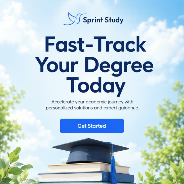 Sprint Study product artwork with a graduation cap, books and a blue sky